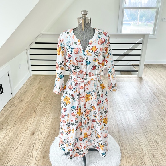 croft & barrow Dresses & Skirts - M Croft and Barrow floral white yellow pink blue w/pockets midi dress